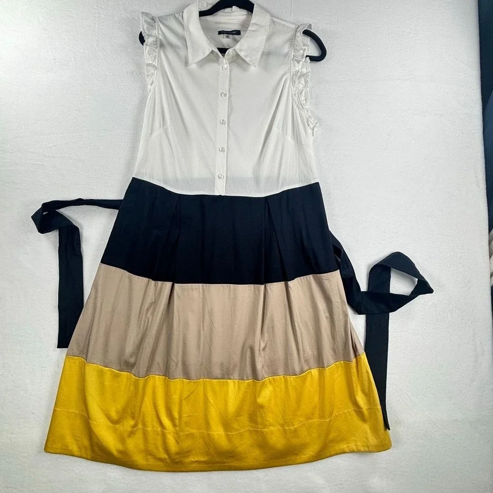 Tommy Hilfiger Dress Color Block Tie Waist Ruffle Buttons Academia Preppy 10 - Picture 5 of 12